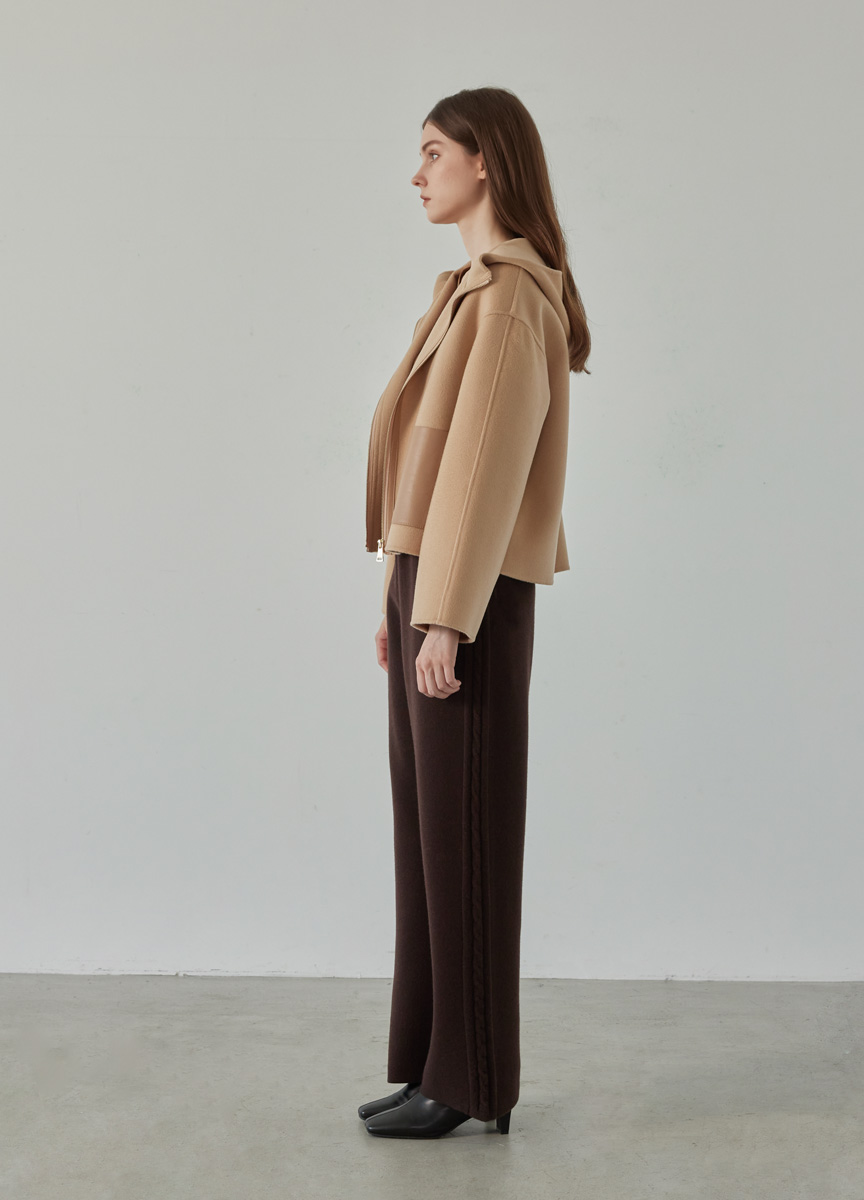 側邊麻花造型抽繩針織長褲